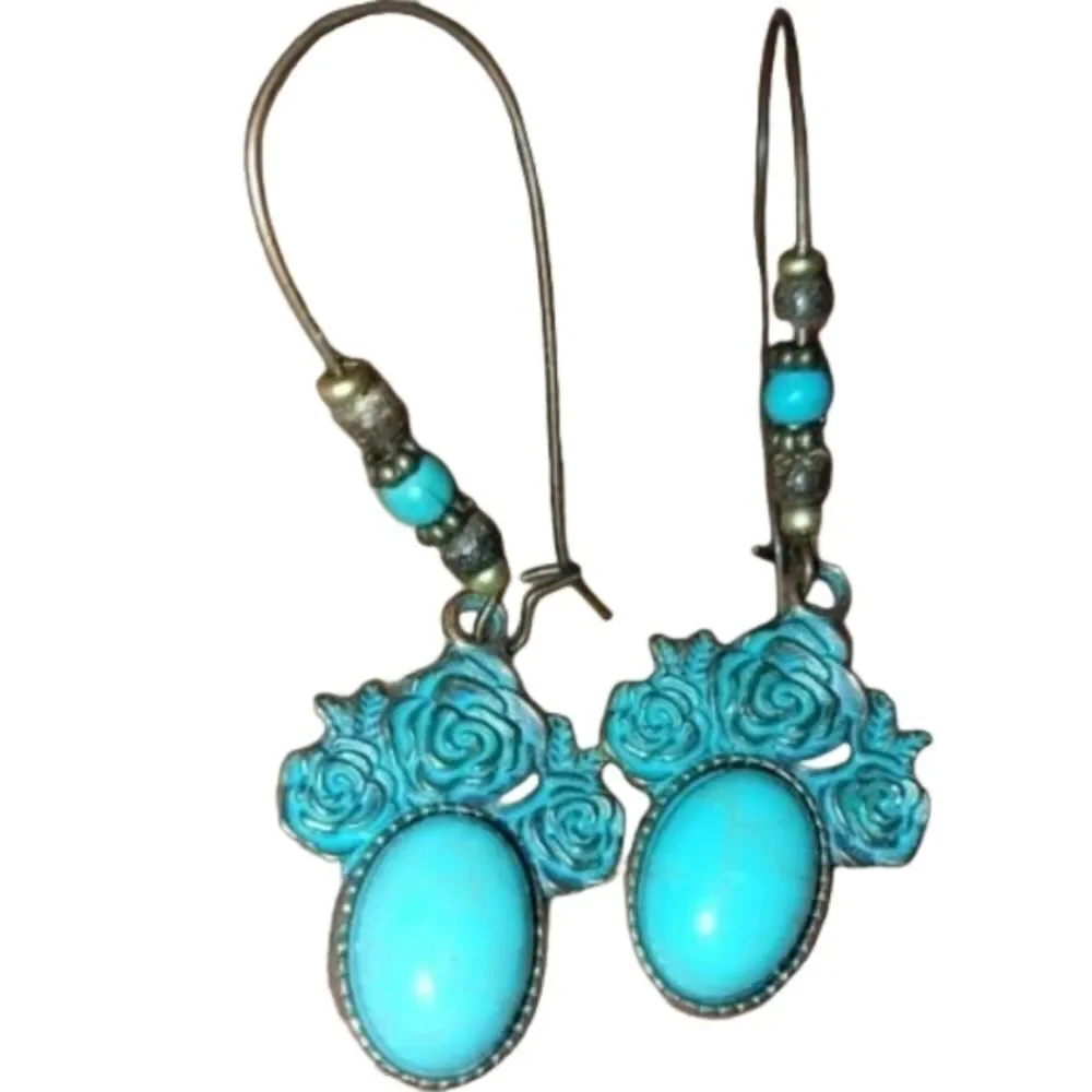 Ladies Vintage Boho Turquoise Dangle Earrings